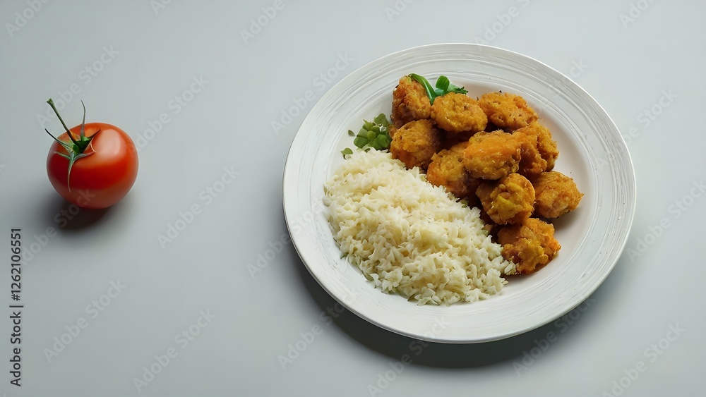 Homemade crispy fried chicken with steamed white rice healthy dinner plate Homemade crispy fried chicken with steamed white rice healthy dinner plate