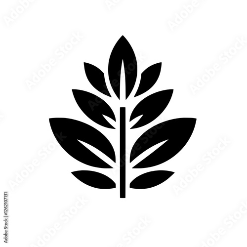 Stylized Plant Icon: A minimalist graphic design of a stylized plant with several leaves arranged symmetrically around a central stem, evoking a sense of growth and nature.  