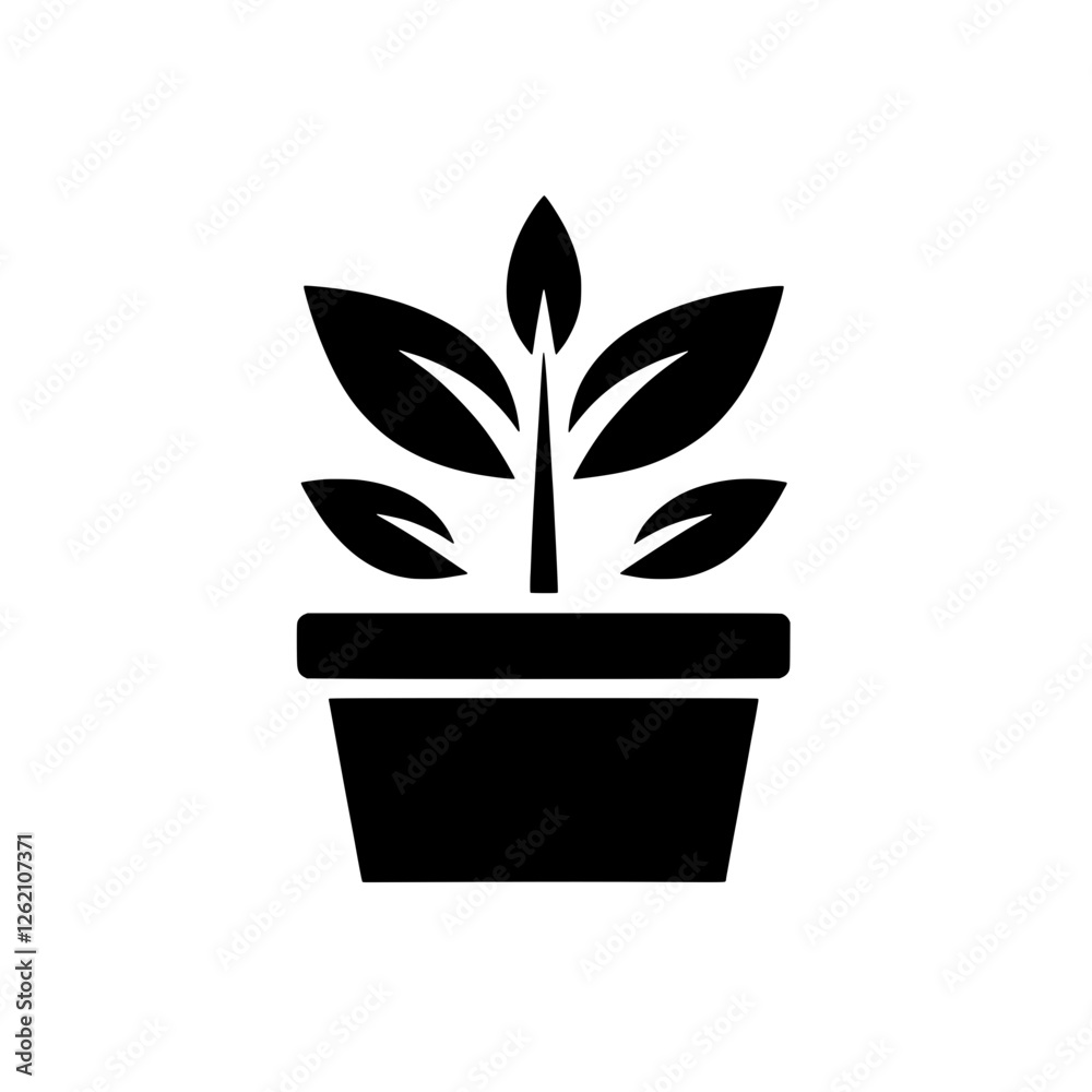 Simple Plant Icon: A minimalist black and white icon of a plant in a pot, symbolizing growth, life, and the beauty of simplicity. The design is clean and modern. Simple Plant Icon: A minimalist black and white icon of a plant in a pot, symbolizing growth, life, and the beauty of simplicity. The design is clean and modern.