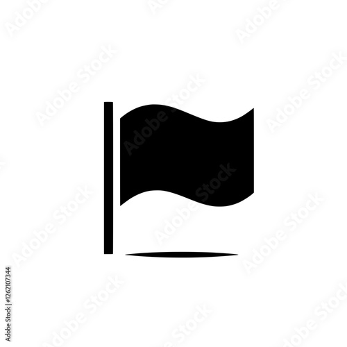 Waving Black Flag Icon: A simple yet striking graphic design of a black flag waving in the wind, representing various concepts from rebellion to achievement.  Perfect for websites, apps.