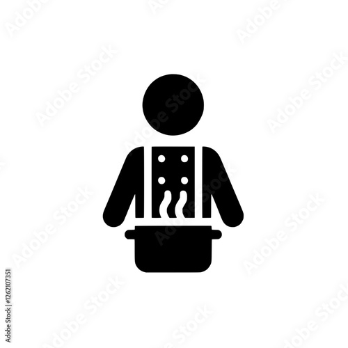 Chef Cooking Icon: A simple yet effective icon depicting a chef in a classic uniform cooking in a pot, perfect for culinary websites, apps, and menus.