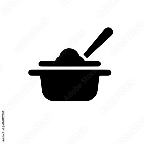 Pot With Spoon: A simple yet powerful icon depicting a pot with a spoon, representing cooking, food, and nourishment. This minimalist design is perfect for apps, websites, and other digital platforms.