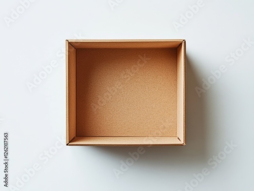 Empty cardboard box, studio shot, white background, packaging mockup photo