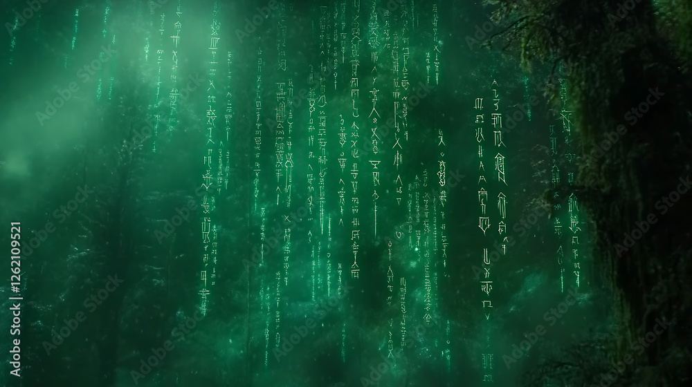 Emerald Enigma An Illumination of Ancient Scripts Forest Amidst Ethereal Glow Mystical Landscape Emerald Enigma An Illumination of Ancient Scripts Forest Amidst Ethereal Glow Mystical Landscape
