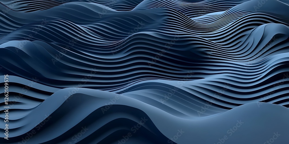 Obraz premium Abstract blue waves, 3D render, background texture