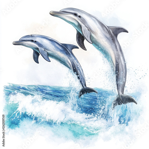 Wallpaper Mural Two dolphins leap playfully from splashing water in aquatic dance Torontodigital.ca