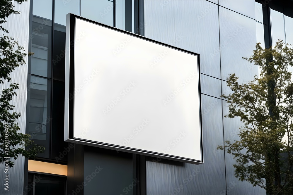 Fototapeta premium Square Empty Signboard on a Building with Modern Architecture Design