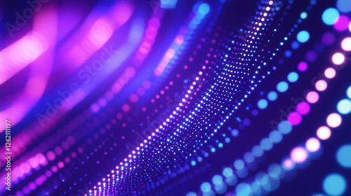 A dynamic abstract scene featuring blurry dots moving randomly across the screen, each glowing with a soft, shiny light. The dots appear as if they are floating in space, creating