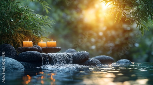 Tranquil candlelit evening by a serene stream nature photography forest setting peaceful vibes