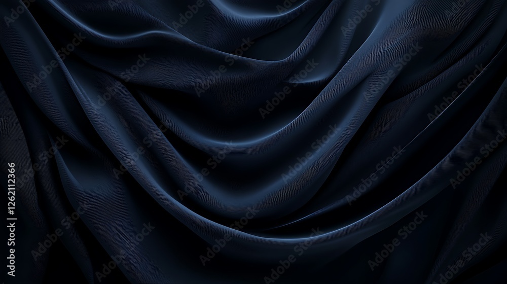Obraz premium Dark blue fabric drapes, elegant folds, studio shot, background texture, design element