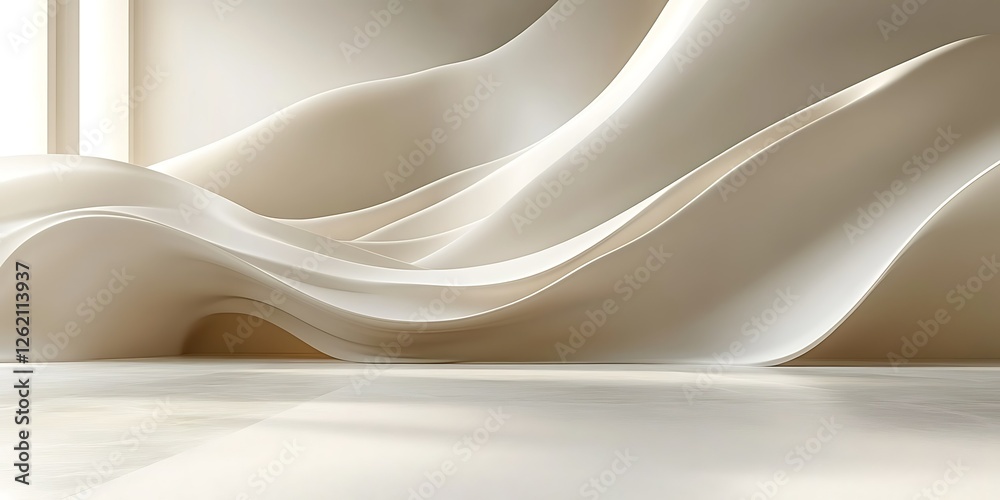 Fototapeta premium Abstract white interior design, flowing curves, sunlight, minimalist backdrop