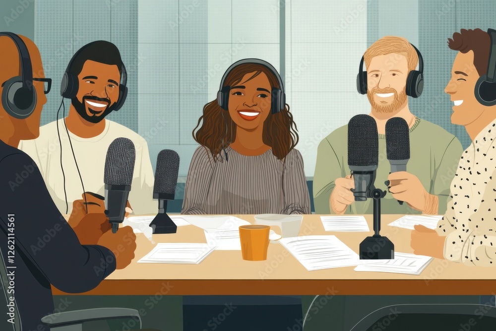 Podcast Recording: Diverse Group of People Engage in Lively Conversation Podcast Recording: Diverse Group of People Engage in Lively Conversation