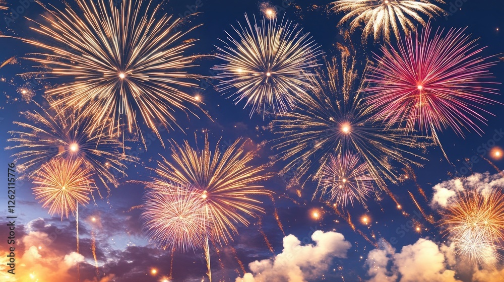 Naklejka premium A night of fireworks celebration with colorful bursts in the sky.