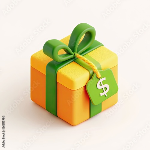 3D gift box with dollar tag on white background photo