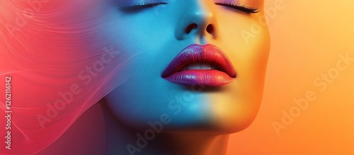 Close-up of a mannequin's face with vibrant colors and soft lighting, creating a serene ambiance