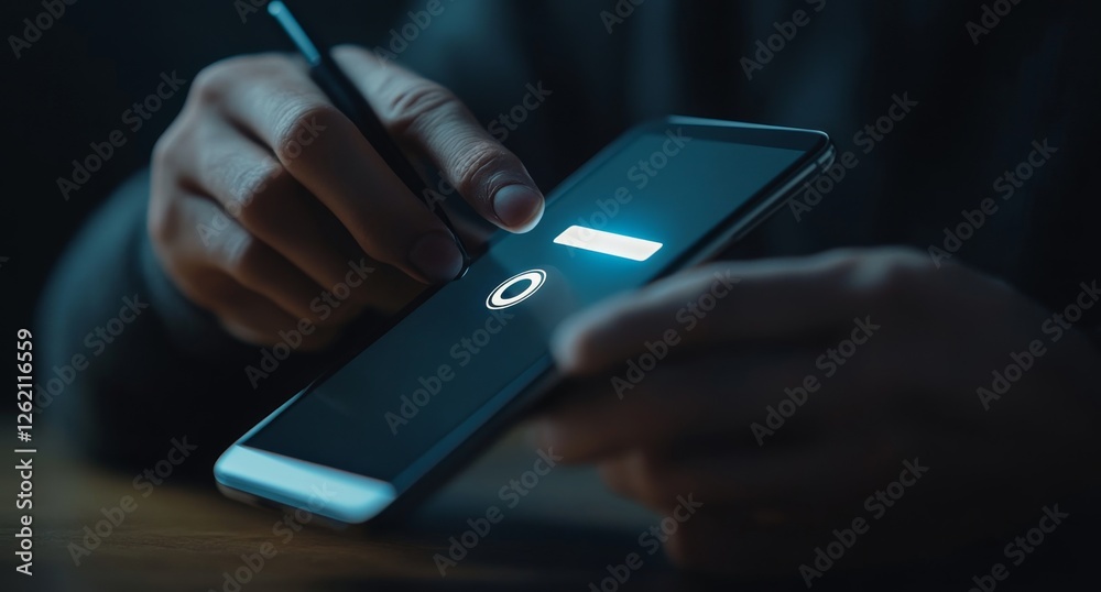 Nighttime phone login, stylus, dark room, security Nighttime phone login, stylus, dark room, security