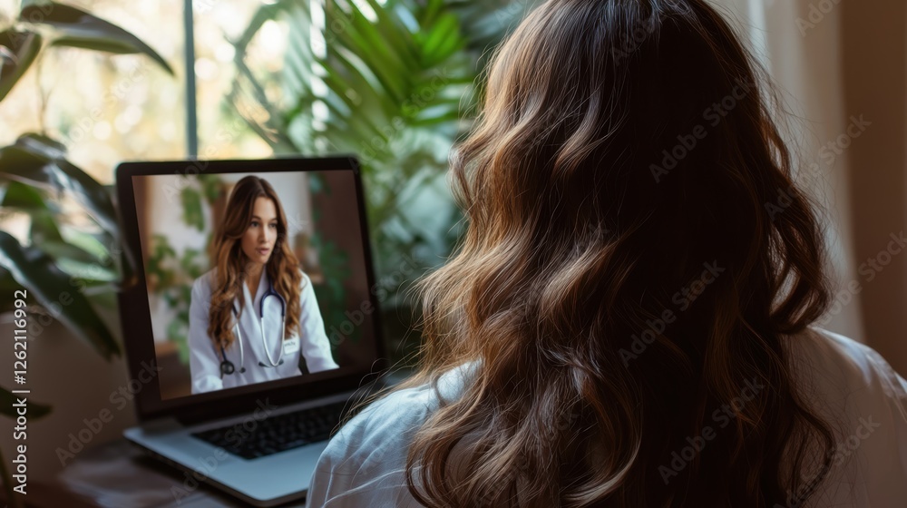 Virtual consultation with a doctor on a laptop, professional telemedicine session at home, healthcare technology, remote patient care Virtual consultation with a doctor on a laptop, professional telemedicine session at home, healthcare technology, remote patient care