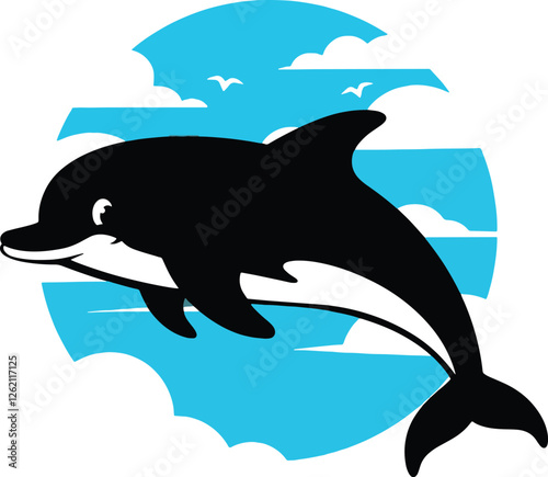 Black silhouette of a dolphin vector art design
