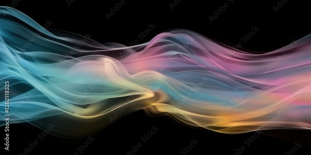 Obraz premium Colorful abstract wave of flowing multicolored smoke on black background