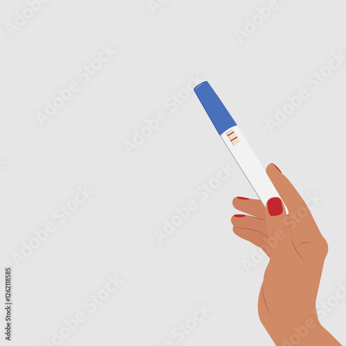 Illustration of a girl's hand holding a positive pregnancy test. 