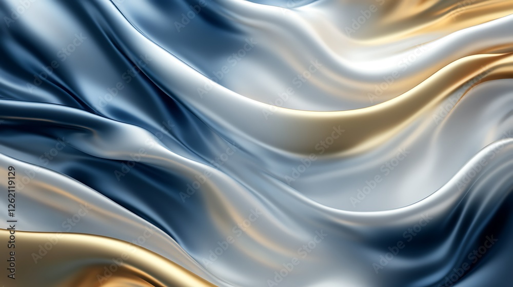 Fototapeta premium Elegant blue gold silk fabric waves background