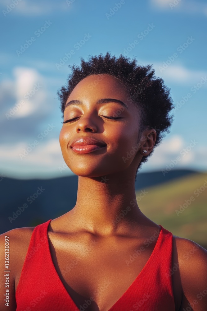 Joyful woman enjoying sunshine in nature, closed eyes, fresh air, outdoor relaxation, beauty and self-care, positive vibes and wellness lifestyle. Joyful woman enjoying sunshine in nature, closed eyes, fresh air, outdoor relaxation, beauty and self-care, positive vibes and wellness lifestyle.