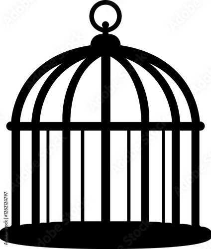 Bird cage icon.Set of closed empty bird cage silhouette icon vector illustration design.Metal animal transport hanging prison cages. Depicted without birds symbol of freedom and space.