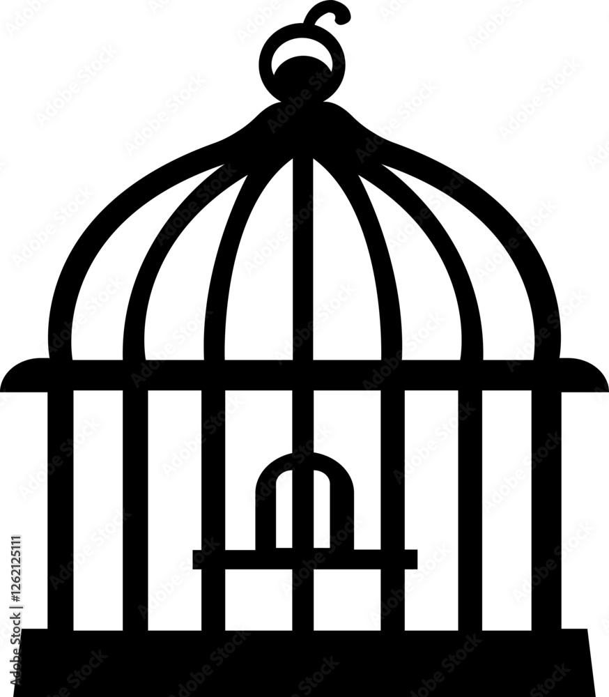 Bird cage icon.Set of closed empty bird cage silhouette icon vector illustration design.Metal animal transport hanging prison cages. Depicted without birds symbol of freedom and space. Bird cage icon.Set of closed empty bird cage silhouette icon vector illustration design.Metal animal transport hanging prison cages. Depicted without birds symbol of freedom and space.