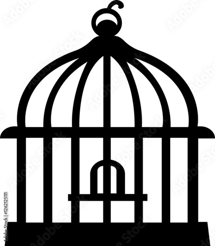 Bird cage icon.Set of closed empty bird cage silhouette icon vector illustration design.Metal animal transport hanging prison cages. Depicted without birds symbol of freedom and space.