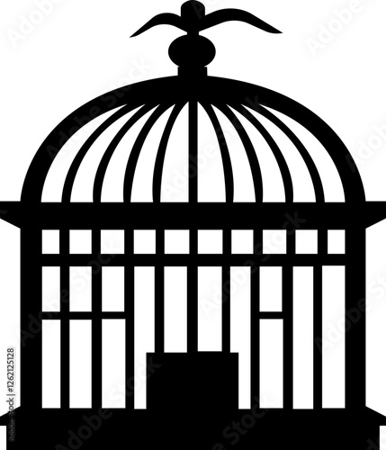 Bird cage icon.Set of closed empty bird cage silhouette icon vector illustration design.Metal animal transport hanging prison cages. Depicted without birds symbol of freedom and space.