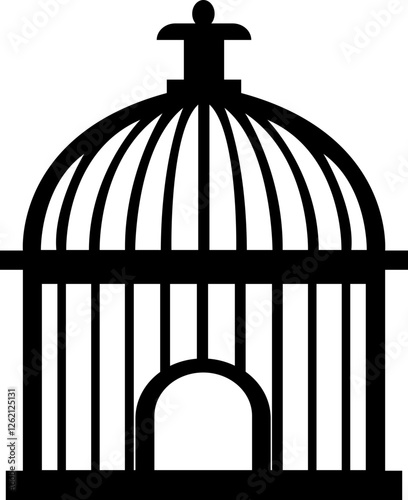Bird cage icon.Set of closed empty bird cage silhouette icon vector illustration design.Metal animal transport hanging prison cages. Depicted without birds symbol of freedom and space.