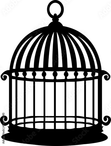 Bird cage icon.Set of closed empty bird cage silhouette icon vector illustration design.Metal animal transport hanging prison cages. Depicted without birds symbol of freedom and space.