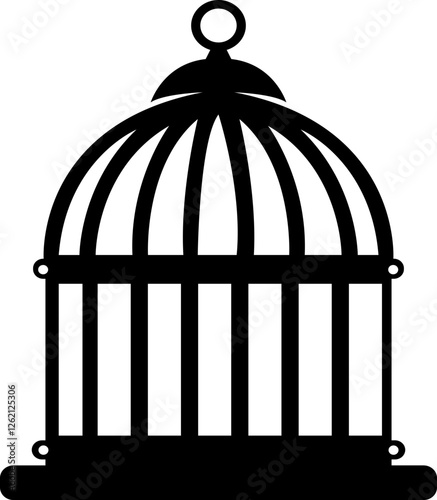 Bird cage icon.Set of closed empty bird cage silhouette icon vector illustration design.Metal animal transport hanging prison cages. Depicted without birds symbol of freedom and space.