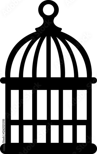 Bird cage icon.Set of closed empty bird cage silhouette icon vector illustration design.Metal animal transport hanging prison cages. Depicted without birds symbol of freedom and space.