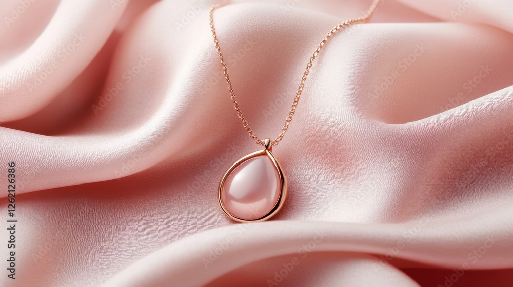 A fine pendant necklace displayed on soft pink fabric, radiating sophistication and charm. A fine pendant necklace displayed on soft pink fabric, radiating sophistication and charm.