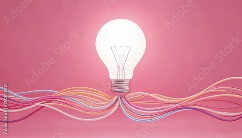 Illuminating ideas bright light bulb with colorful wires studio setting digital art inspirational concept