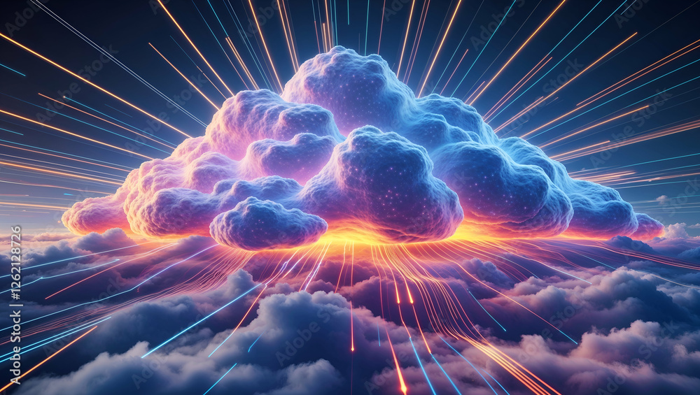 Innovative Abstract Cloud Computing Design with Glowing Cloud Form Representing Connectivity and the Cloud Era Innovative Abstract Cloud Computing Design with Glowing Cloud Form Representing Connectivity and the Cloud Era