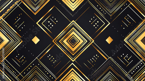 Geometric Golden Art Deco Pattern on Dark Background an Abstract Luxurious Design with Gold Lines photo