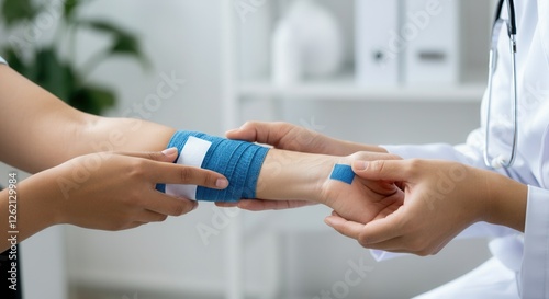 Wallpaper Mural Medical professional applying a bandage to a patient's arm for treatment Torontodigital.ca