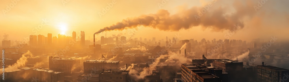 Industrial skyline with heavy pollution at sunset Industrial skyline with heavy pollution at sunset
