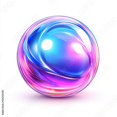 Colorful abstract 3D sphere with glossy reflective surface and vibrant gradient colors isolated on white background
