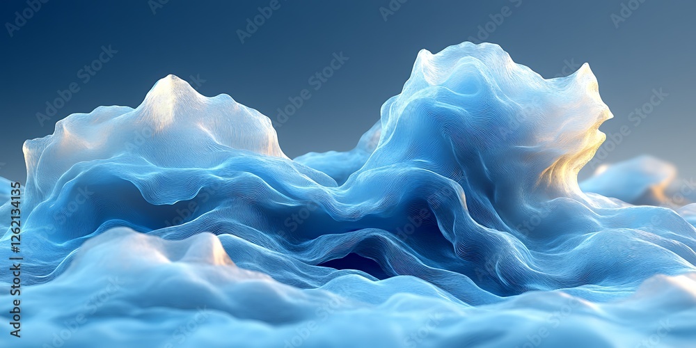 Naklejka premium Blue abstract waves, sunrise sky, digital art, website background