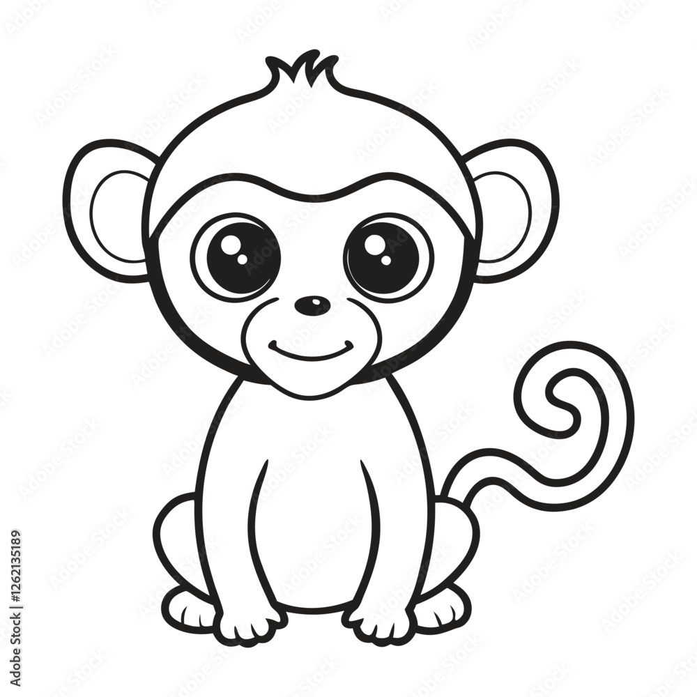 Vector illustration of monkey isolated on white background. Coloring book. Vector illustration of monkey isolated on white background. Coloring book.