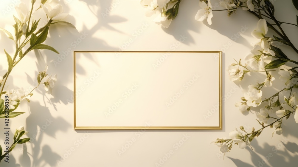 Fototapeta premium Abstract canvas wall art with a natural wooden frame and floral accents, perfect for modern home decor.