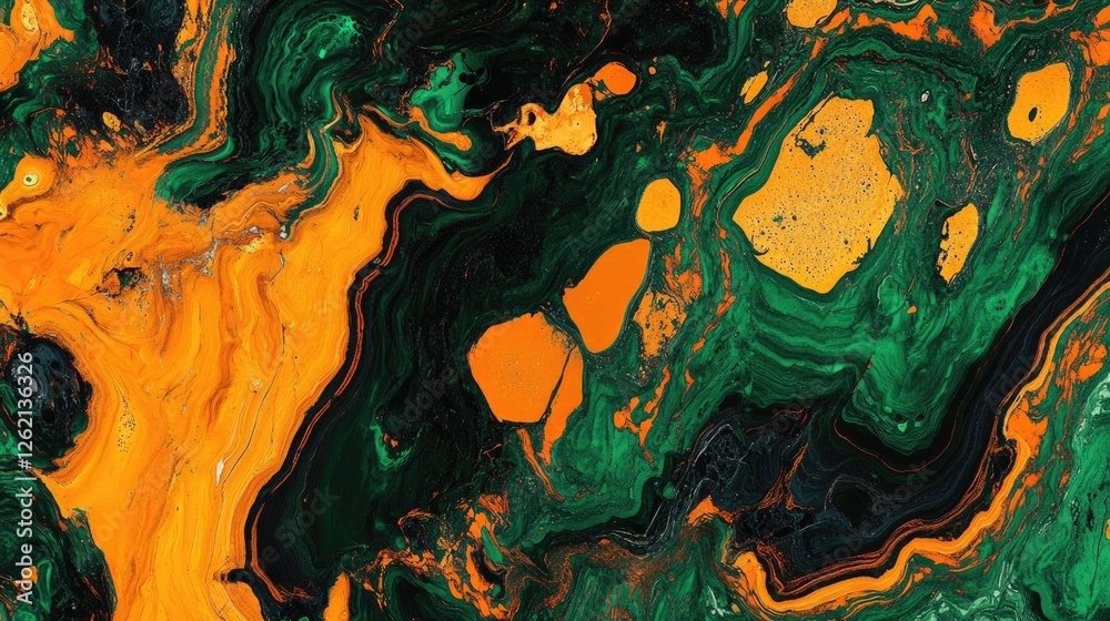 Naklejka premium Abstract orange and green fluid art swirls