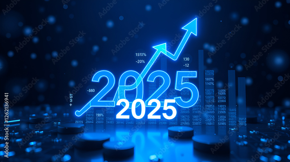 Naklejka premium 2025 Financial Growth and Market Trends with Rising Graph Bars