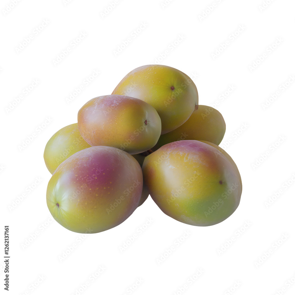 Obraz premium Fresh Mango Bunch Arranged on White Background