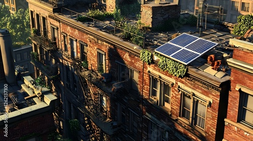 Fototapeta Naklejka Na Ścianę i Meble -  rooftop of buildings with solar panels