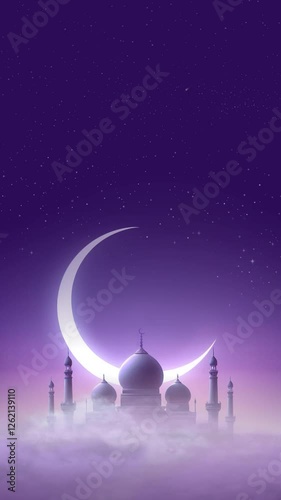 Islamic mosque with crescent vertical looping animation abstract background for eid and ramadan