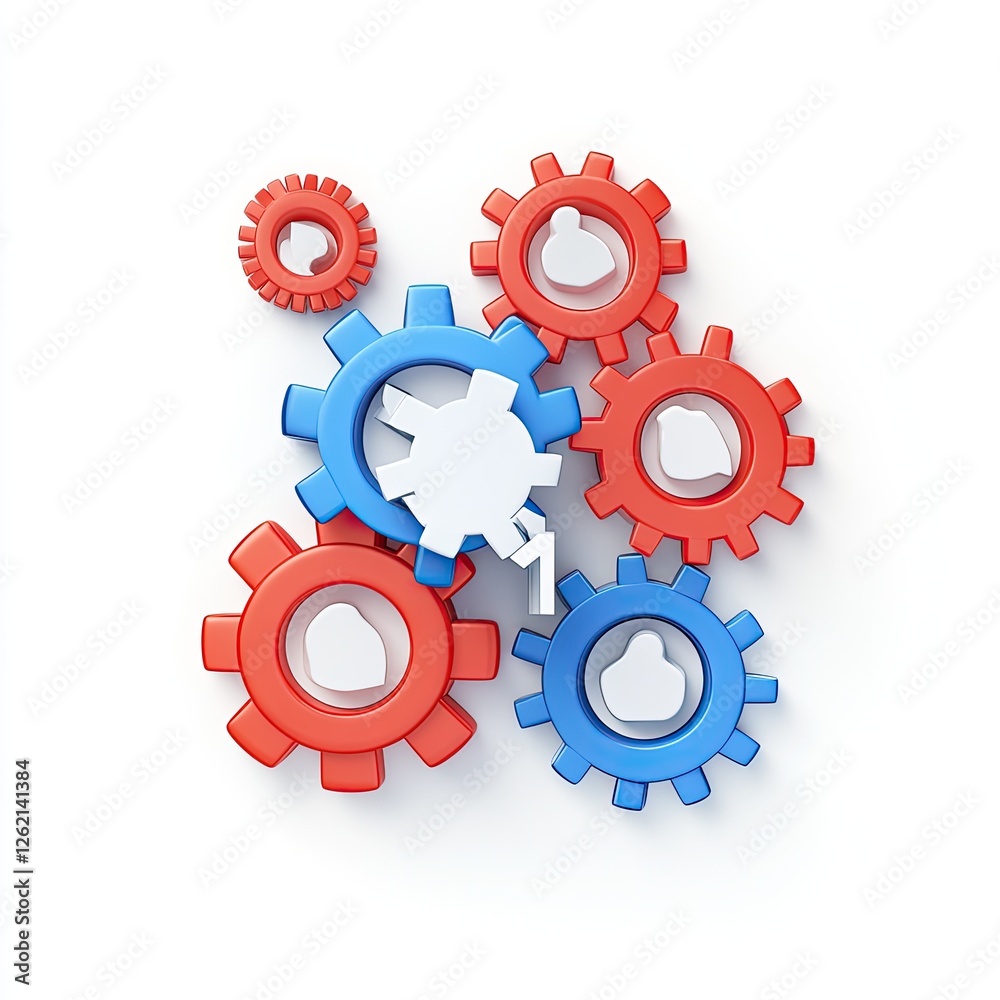 Interlocked gears, teamwork, business, strategy, white background Interlocked gears, teamwork, business, strategy, white background